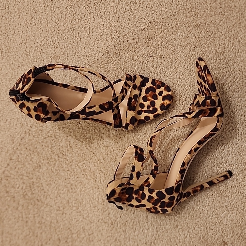 Women Heels Sandals Fashion Sexy Brown Leopard Fish Mouth Open size 10